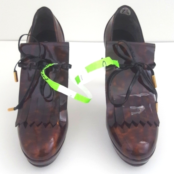 Viktor & Rolf size 38 brown leather kiltie shootie bootie high heels platform - Picture 9 of 13